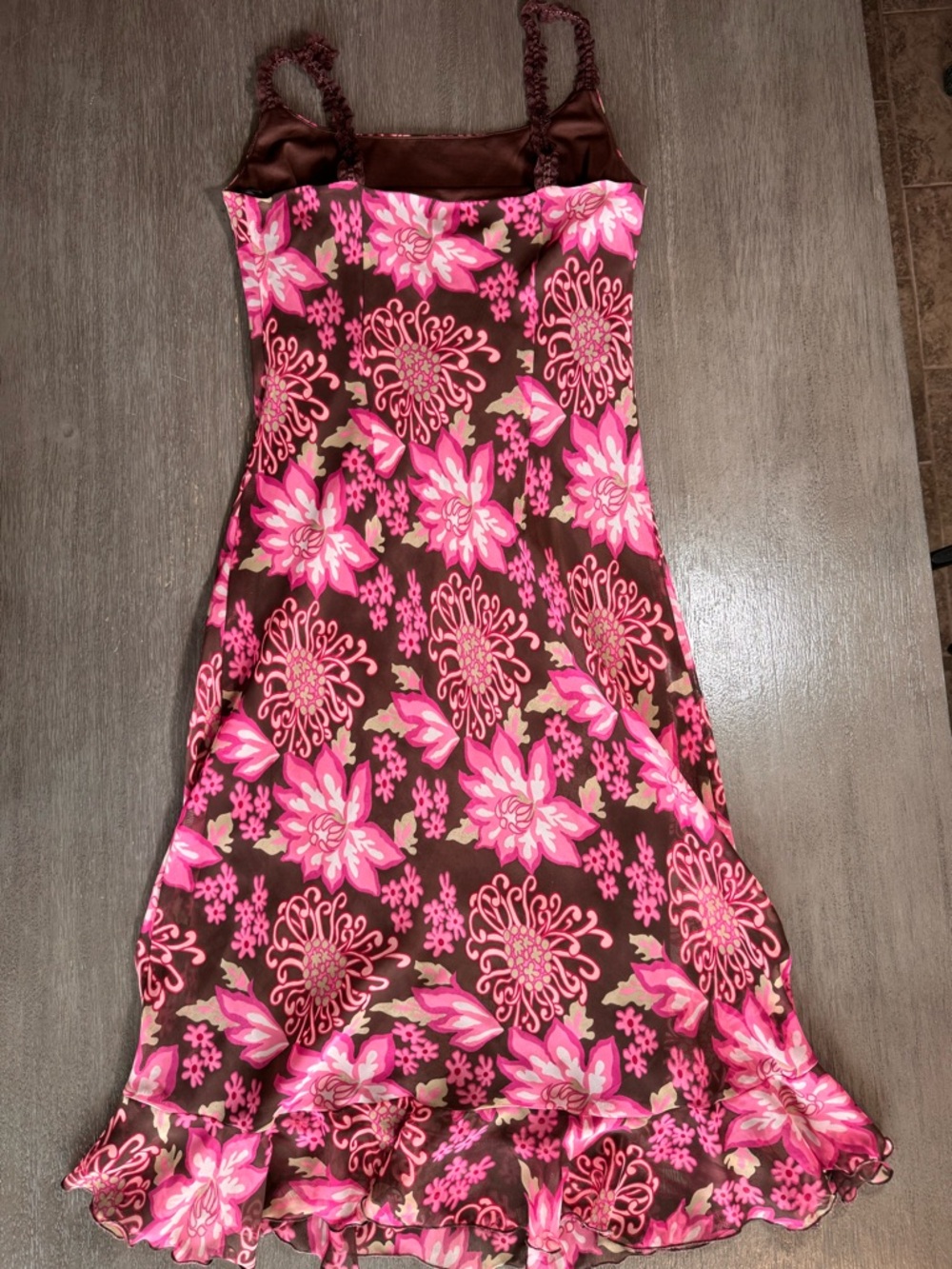Vintage Believe Brown Pink Floral Lace Fitted Midi Dress 10 M - Picture 3 of 11